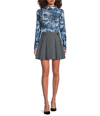 DKNY by Donna Karan Mesh Knit Mock Neck Long Sleeve Side Ruched Top