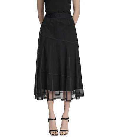 DKNY by Donna Karan Mesh Midi Length Layered Skirt