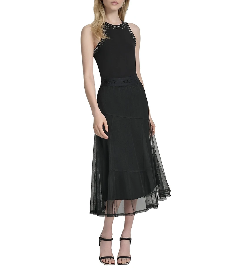 DKNY by Donna Karan Mesh Midi Length Layered Skirt