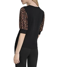 DKNY by Donna Karan Mix Media Cheetah Puff Sleeve Top