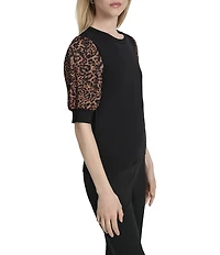 DKNY by Donna Karan Mix Media Cheetah Puff Sleeve Top