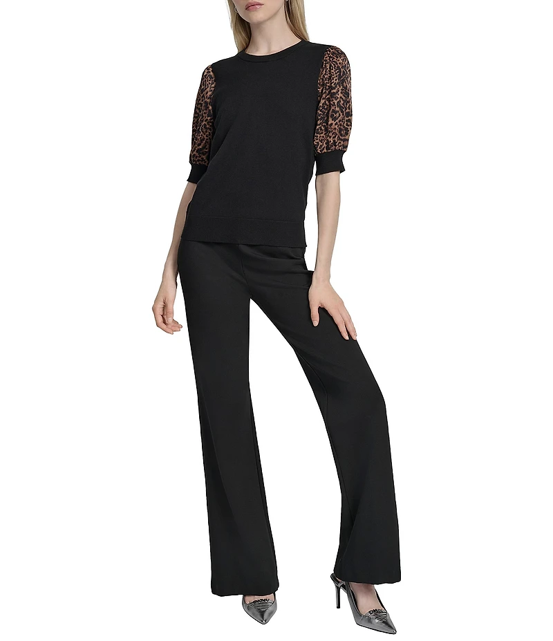 DKNY by Donna Karan Mix Media Cheetah Puff Sleeve Top
