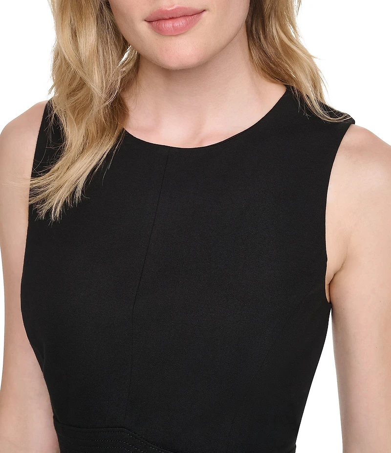DKNY by Donna Karan Mix Media Scoop Neck Sleeveless Pleated Blouson Dress