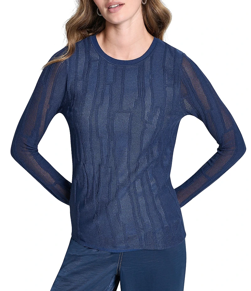DKNY by Donna Karan Mixed Media Crew Neck Long Sleeve Top