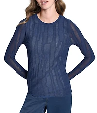 DKNY by Donna Karan Mixed Media Crew Neck Long Sleeve Top