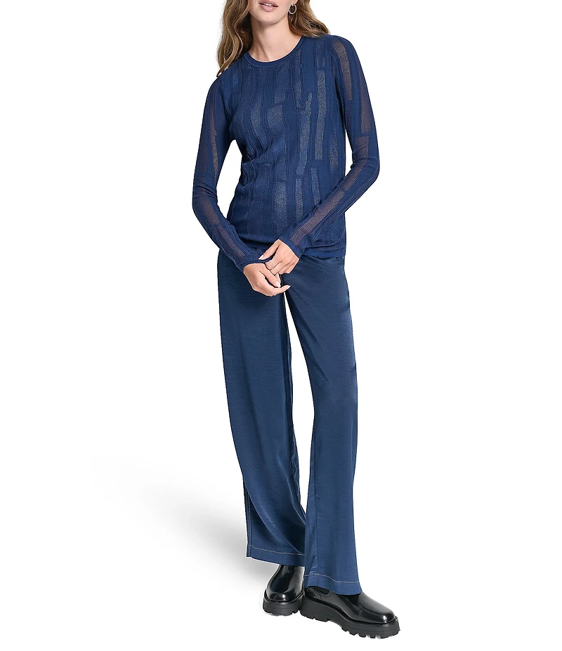 DKNY by Donna Karan Mixed Media Crew Neck Long Sleeve Top