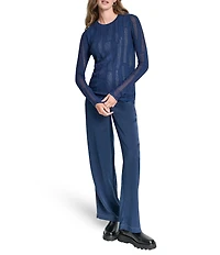 DKNY by Donna Karan Mixed Media Crew Neck Long Sleeve Top