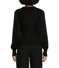 DKNY by Donna Karan Mixed Media Knit V-Neck Long Sleeve Sweater