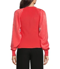 DKNY by Donna Karan Mixed Media Knit V-Neck Long Sleeve Sweater