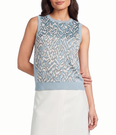 DKNY by Donna Karan Mixed Media Printed Crew Neck Sleeveless Top