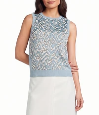DKNY by Donna Karan Mixed Media Printed Crew Neck Sleeveless Top