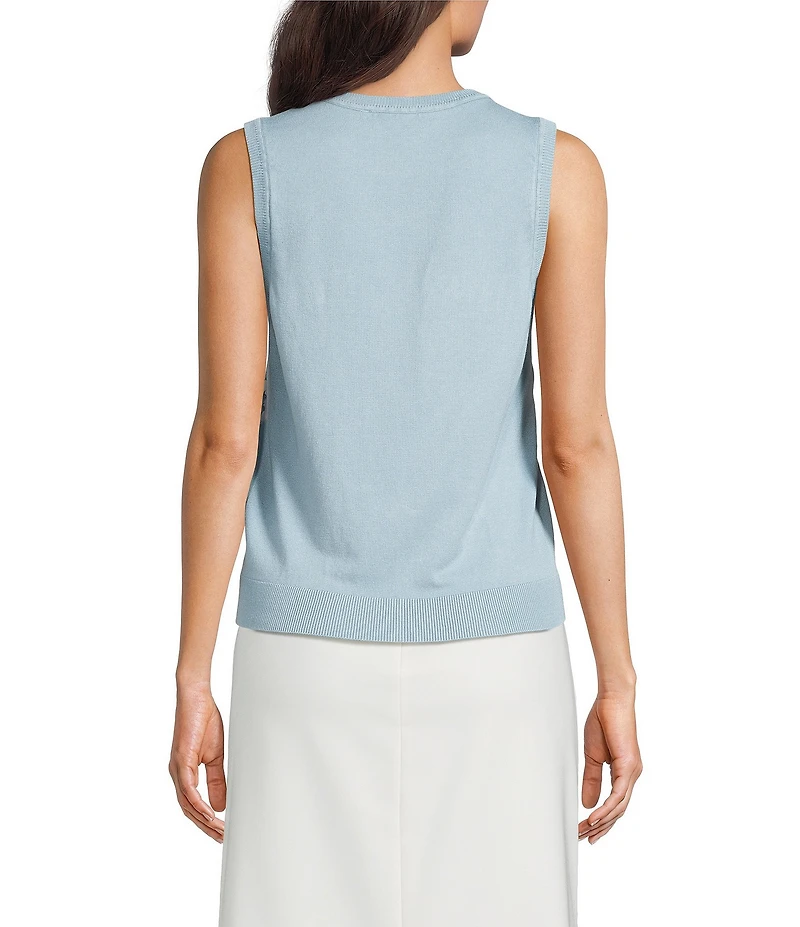 DKNY by Donna Karan Mixed Media Printed Crew Neck Sleeveless Top