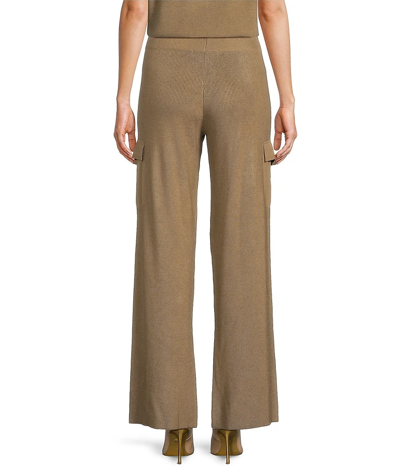 DKNY by Donna Karan Mixed Media Satin Pocket Wide Leg Cargo Pants