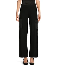 DKNY by Donna Karan Mixed Media Satin Pocket Wide Leg Cargo Pants