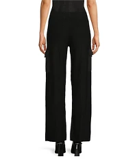 DKNY by Donna Karan Mixed Media Satin Pocket Wide Leg Cargo Pants