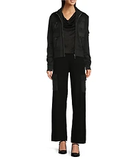 DKNY by Donna Karan Mixed Media Satin Pocket Wide Leg Cargo Pants