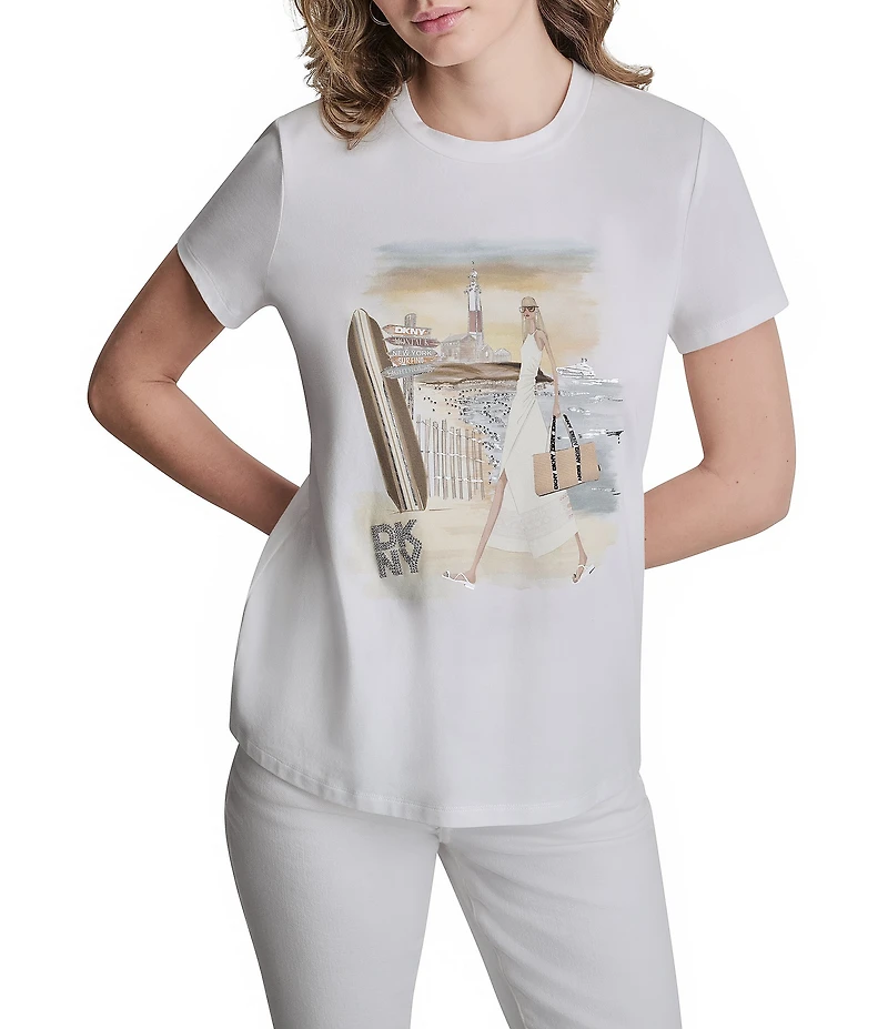 DKNY by Donna Karan Montauk Graphic Crew Neck Short Sleeve Tee