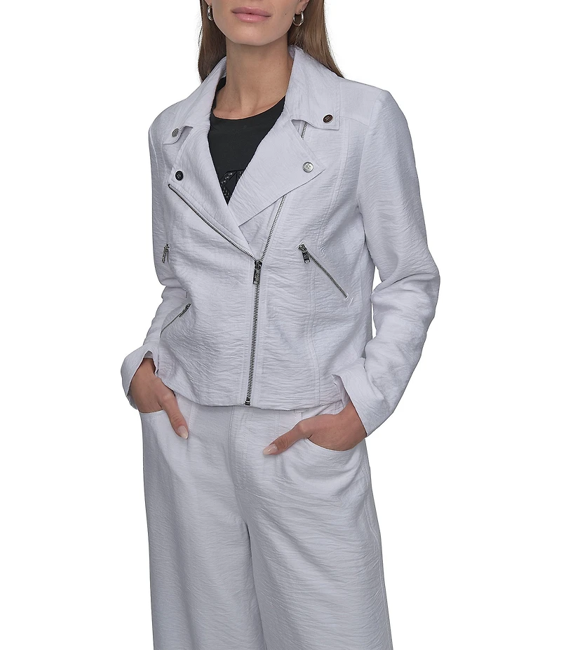 DKNY by Donna Karan Notch Lapel Crinkle Moto Jacket