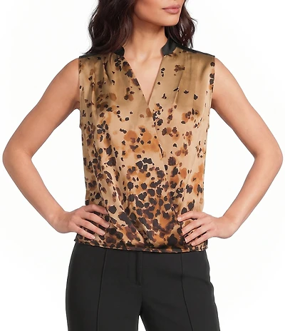 DKNY by Donna Karan Ombre Dot Satin Surplice V-Neck Sleeveless Faux Wrap Top