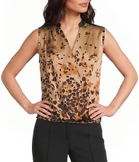 DKNY by Donna Karan Ombre Dot Satin Surplice V-Neck Sleeveless Faux Wrap Top