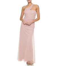 DKNY By Donna Karan One Shoulder Ruched Mesh Long Dress