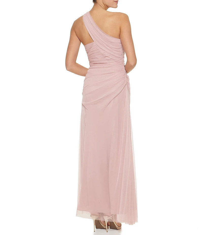 DKNY By Donna Karan One Shoulder Ruched Mesh Long Dress