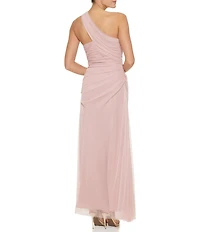 DKNY By Donna Karan One Shoulder Ruched Mesh Long Dress