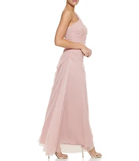 DKNY By Donna Karan One Shoulder Ruched Mesh Long Dress