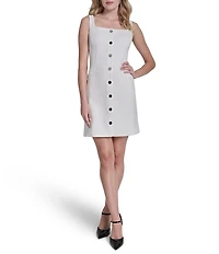 DKNY By Donna Karan Penny Hopsack Sleeveless Square Neck Sheath Dress
