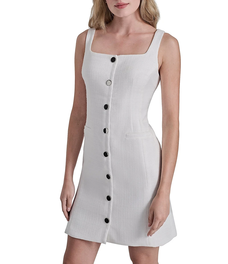 DKNY By Donna Karan Penny Hopsack Sleeveless Square Neck Sheath Dress