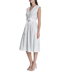 DKNY By Donna Karan Petite Embroidered Cotton Fit And Flare Midi Dress