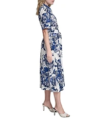DKNY by Donna Karan Petite Size Cotton Button Front Belted Midi Shirtdress