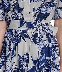 DKNY by Donna Karan Petite Size Cotton Button Front Belted Midi Shirtdress