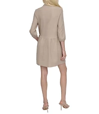 DKNY by Donna Karan Petite Size Crew Neck 3/4 Sleeve Button Front Shirt Dress
