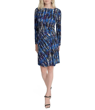 DKNY by Donna Karan Petite Size Jersey Long Sleeve Front Knot Sheath Dress