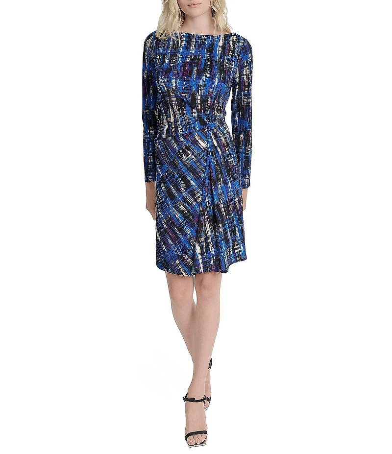 DKNY by Donna Karan Petite Size Jersey Long Sleeve Front Knot Sheath Dress