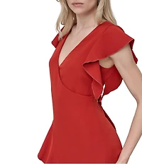 DKNY by Donna Karan Petite Size Salon Stretch Ruffle Cap Sleeve Midi Dress