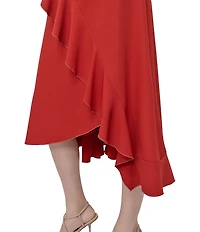 DKNY by Donna Karan Petite Size Salon Stretch Ruffle Cap Sleeve Midi Dress