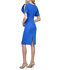 DKNY by Donna Karan Petite Size Salon Stretch Spilt Sleeve Cinched Waist Sheath Dress