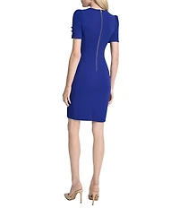 DKNY by Donna Karan Petite Size Scuba Crepe Jewel Neck Short Sleeve Dress