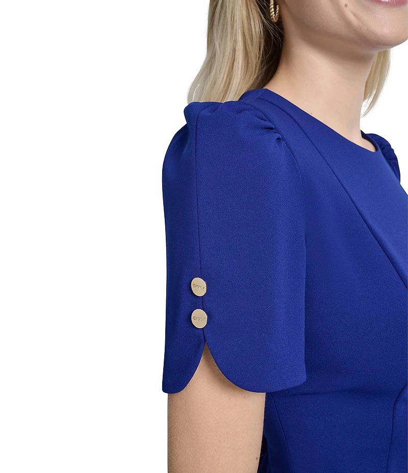 DKNY by Donna Karan Petite Size Scuba Crepe Jewel Neck Short Sleeve Dress