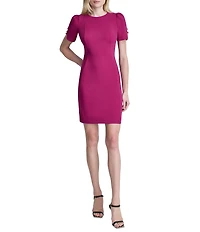 DKNY by Donna Karan Petite Size Scuba Crepe Jewel Neck Short Sleeve Dress