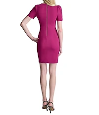 DKNY by Donna Karan Petite Size Scuba Crepe Jewel Neck Short Sleeve Dress