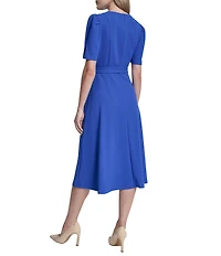 DKNY By Donna Karan Petite Size Scuba Crepe Short Sleeve A-Line Midi Dress