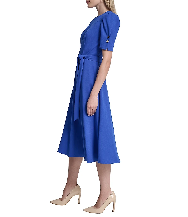 DKNY By Donna Karan Petite Size Scuba Crepe Short Sleeve A-Line Midi Dress