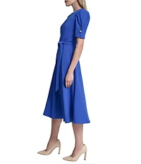 DKNY By Donna Karan Petite Size Scuba Crepe Short Sleeve A-Line Midi Dress