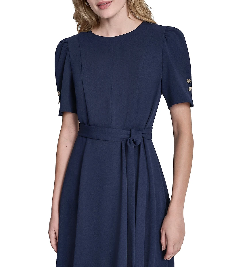 DKNY By Donna Karan Petite Size Scuba Crepe Short Sleeve A-Line Midi Dress