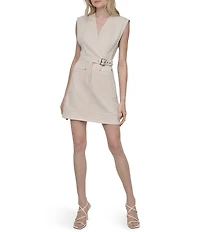 DKNY by Donna Karan Petite Size Scuba Faux Suede Belted Sheath Mini Dress