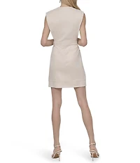 DKNY by Donna Karan Petite Size Scuba Faux Suede Belted Sheath Mini Dress