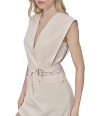 DKNY by Donna Karan Petite Size Scuba Faux Suede Belted Sheath Mini Dress